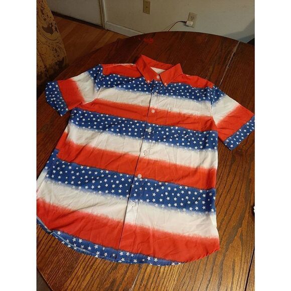 Small Cabana Crown Ivy Patriotic American Flag Stars Strips Front Button Shirt - Picture 1 of 3